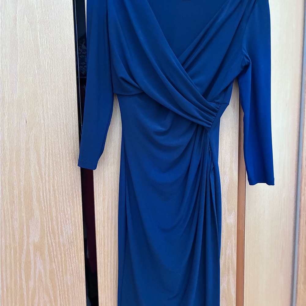 Banana Republic Blue Ruched Long Sleeve V-Neck Cocktail Dress